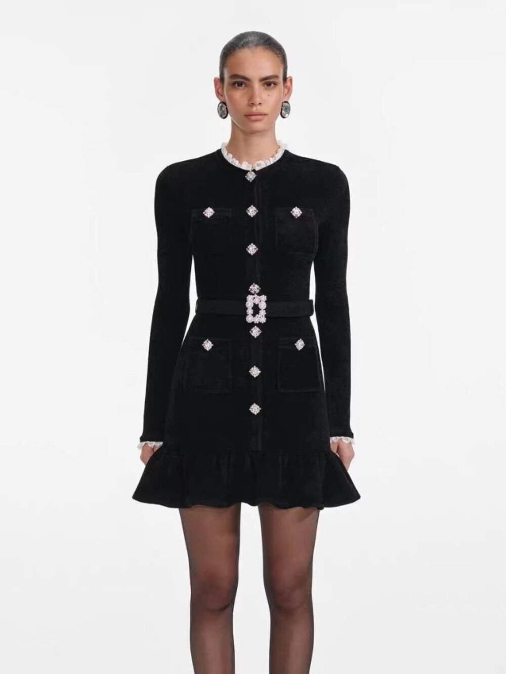 Self-Portrait Black Chenille Knit Mini Dress